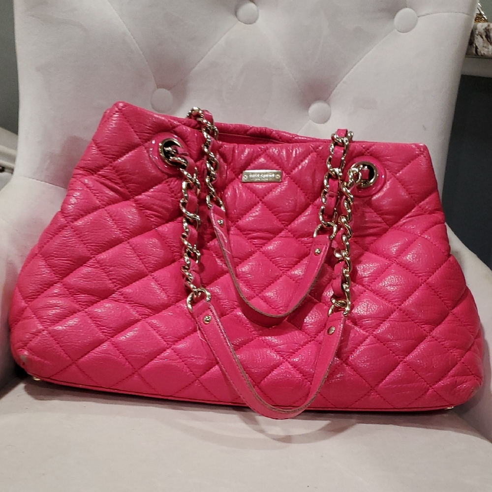 Kate Spade Emerson  Pink Quilted Barbiecore Shoulder Bag with Gold Chain